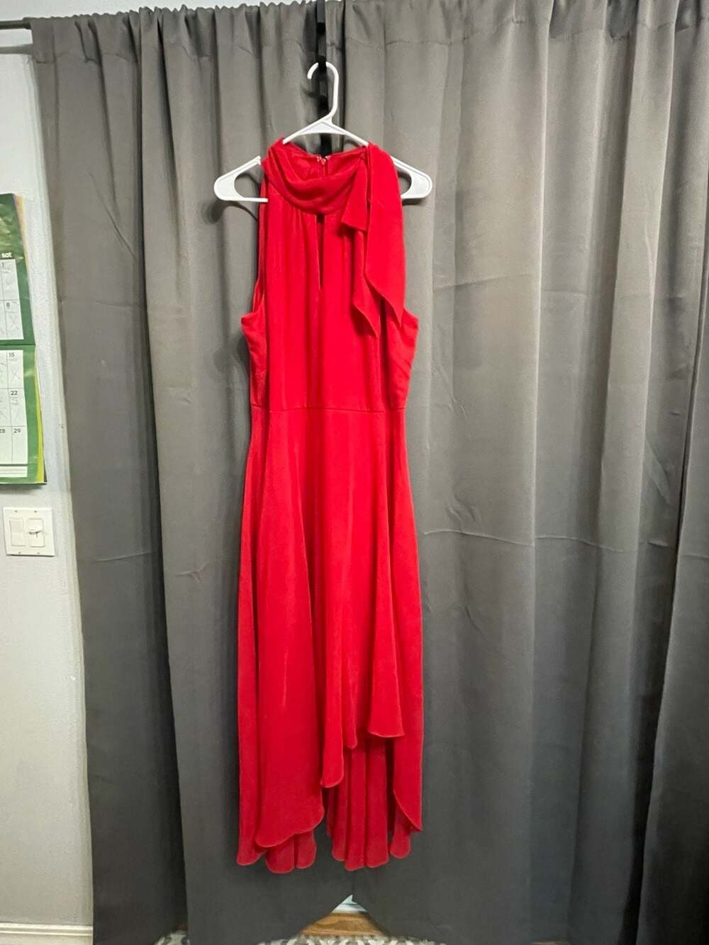 White House Black Market Red High Neck Corsage Detail Midi Dress Size 14